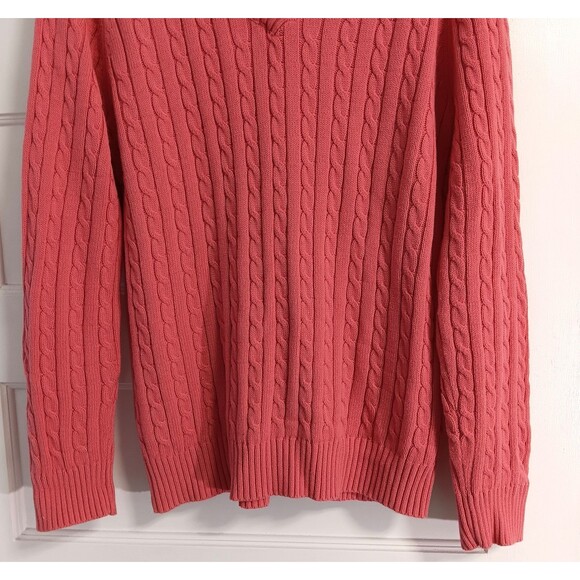 Cable Knit Sweater Wn L Coral Pink 100% Cotton Chunky Fisherman Preppy Old Money - Picture 3 of 9